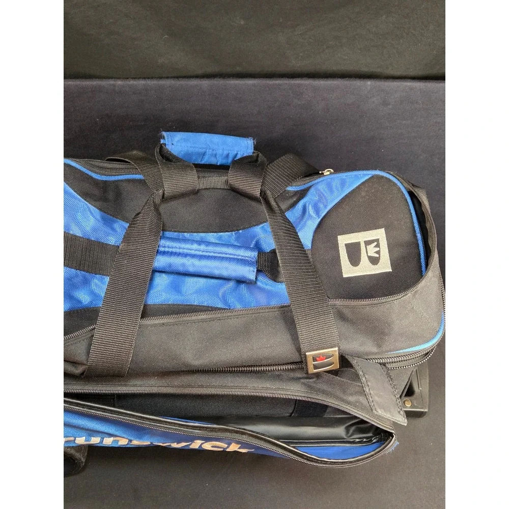 Brunswick Double Ball Bowling Bag Rolling 2 Ball Roller Blue Black Wheels